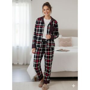 🛌 Vera Bradley Plaid Pajama Set Size M Floral Trim Pockets Drawstring NWT